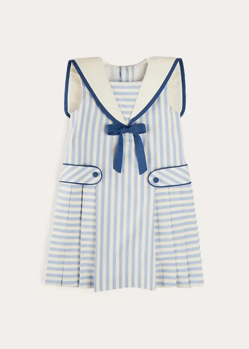 Dresses | Dresses | Pepa London Regency Striped Mariner Collar Pleated Sleeveless Dress in Blue (2-10yrs)