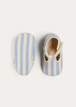 T-bars | T-bar Shoes | Pepa London Regency Striped T-Bar Pram Shoes in Blue (17-20EU)