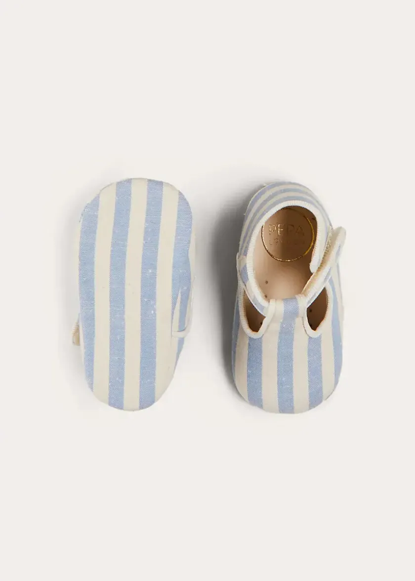 T-bars | T-bar Shoes | Pepa London Regency Striped T-Bar Pram Shoes in Blue (17-20EU)