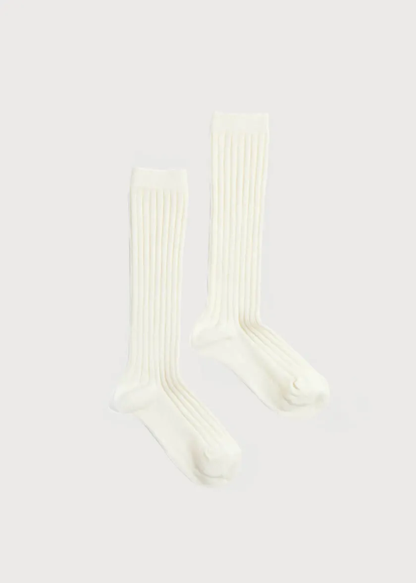 Socks | Socks & Tights | Pepa London Ribbed Knitted Knee Socks in Cream (0mths-10yrs)