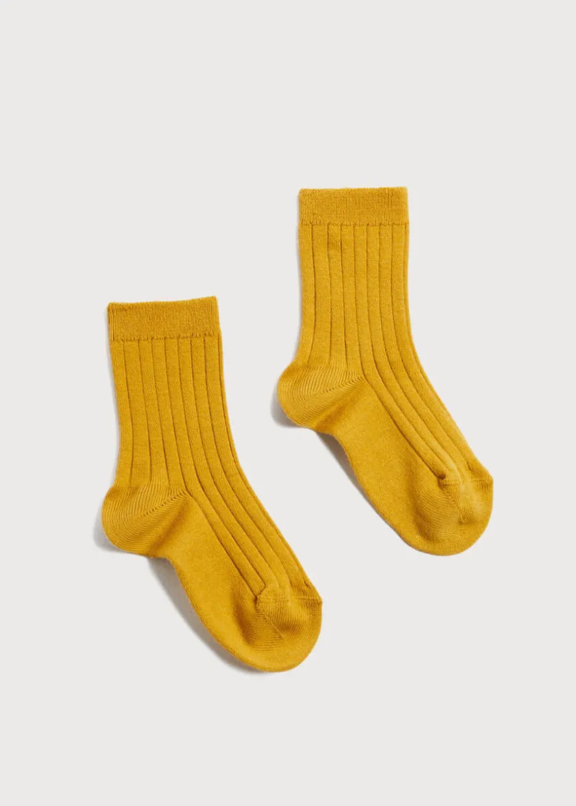Socks | Socks & Tights | Pepa London Ribbed Short Socks In Mustard (3mths-10yrs)