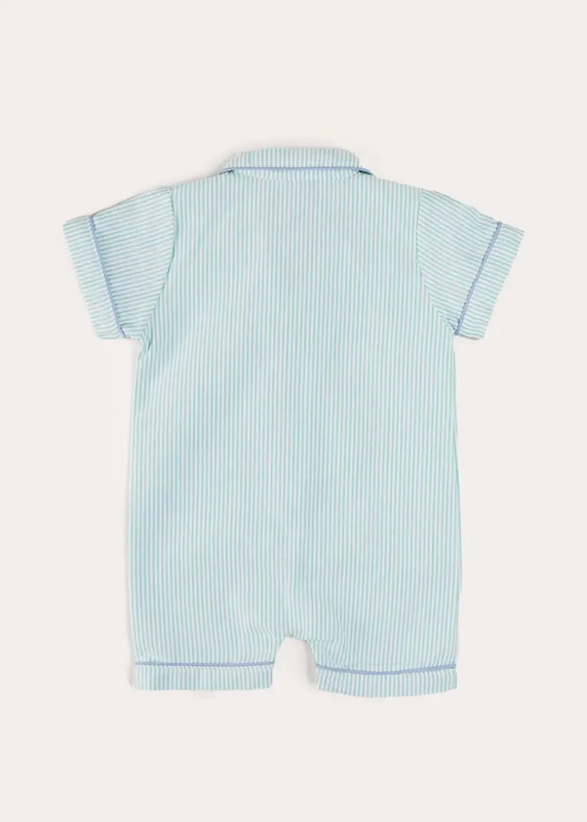 Nightwear | All In Ones | Pepa London Rochester Striped All-In-One Pyjamas in Green (9mths-2yrs)