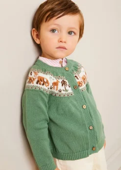 Lookbooks | Pepa London Safari Intarsia Cardigan in Green (6mths-6yrs) | Hertford Striped Mao Collar Long Sleeve Shirt in Coral (12mths-10yrs) | Faux Pocket Elasticated Waist Shorts in Ivory (12mths-4yrs) | Leather T-Bar Baby Shoes in Brown (20-26EU) | Ribbed Short Socks in Beige (0mths-10yrs) | Little People, Big Dreams - David Attenborough Book in Green