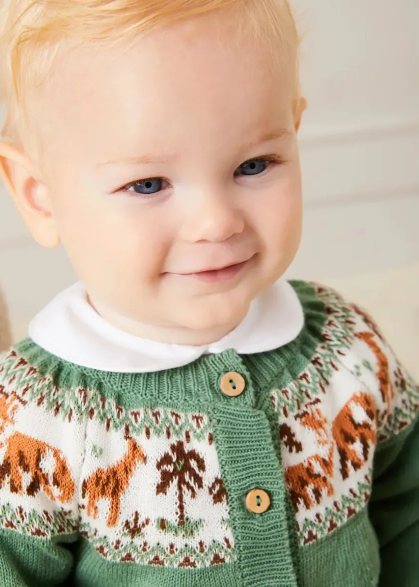 Knitwear & Cardigans | Knitwear & Cardigans | Pepa London Safari Intarsia Cardigan in Green (6mths-6yrs)