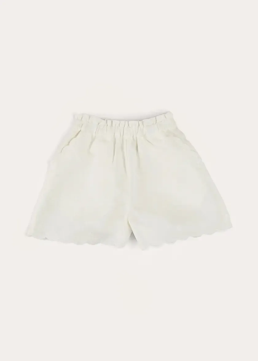 Skirts & Shorts | Pepa London Scallop Trim Embroidered Shorts in White (2-10yrs)