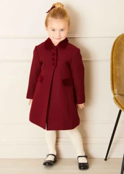 Coats & Jackets | Coats & Jackets | Pepa London Single Breasted Scallop Detail Coat In Burgundy (12mths-10yrs)