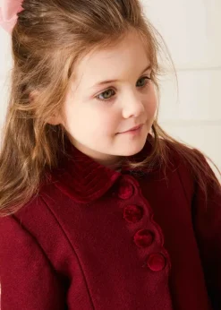 Coats & Jackets | Coats & Jackets | Pepa London Single Breasted Scallop Detail Coat In Burgundy (12mths-10yrs)