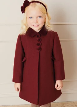 Coats & Jackets | Coats & Jackets | Pepa London Single Breasted Scallop Detail Coat In Burgundy (12mths-10yrs)