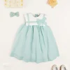 Lookbooks | Pepa London Sleeveless Trapeze Dress With Bow Detail in Green (12mths-10yrs) | Green Linen Hairband | Mary Jane Leather Baby Shoes in Ivory (20-24EU) | Openwork short socks White (0mths-8yrs) | Chick Toy in Yellow