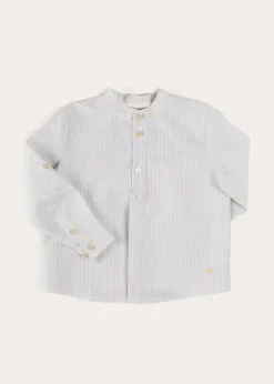 Tops & Shirts | Shirts | Pepa London Stafford Striped Mao Collar Long Sleeve Shirt in Yellow (12mths-10yrs)