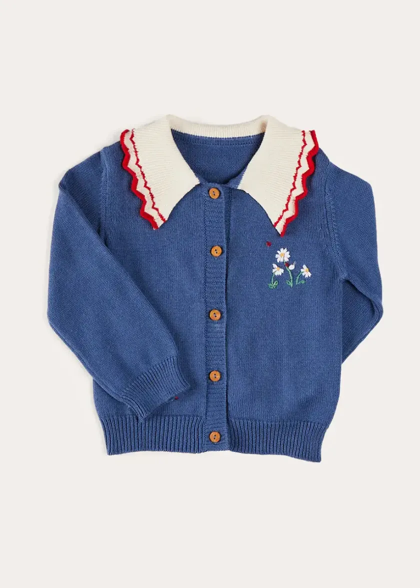 Knitwear & Cardigans | Knitwear & Cardigans | Pepa London Statement Collar Floral Embroidery Cardigan in Navy (2-10yrs)
