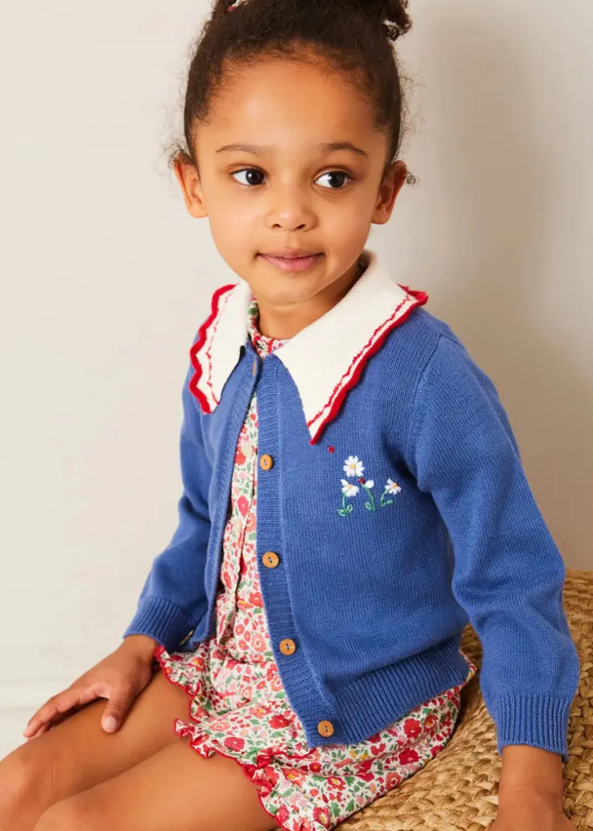 Knitwear & Cardigans | Knitwear & Cardigans | Pepa London Statement Collar Floral Embroidery Cardigan in Navy (2-10yrs)