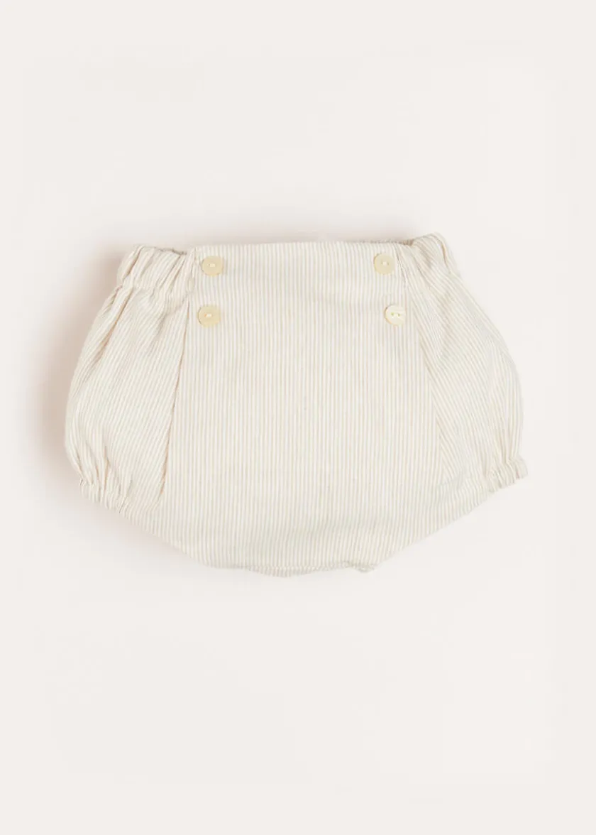 Bloomers, Shorts & Trousers | Bloomers & Shorts | Pepa London Striped Button Detail Bloomers in Beige (3mths-3yrs)