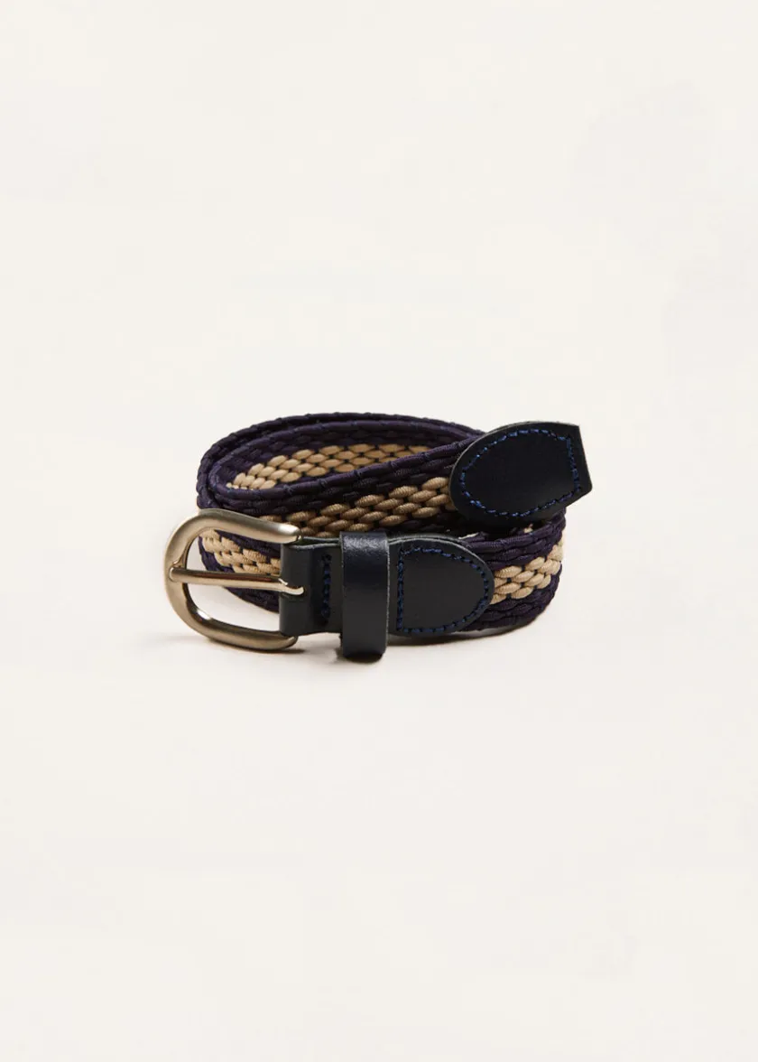 Belts & Braces | Pepa London Striped Leather Braided Belt in Blue (XS-S)