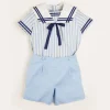 Two-piece Sets | Pepa London Striped Mariner Collar Short Sleeve Two Piece Set in Blue (18mths-6yrs)