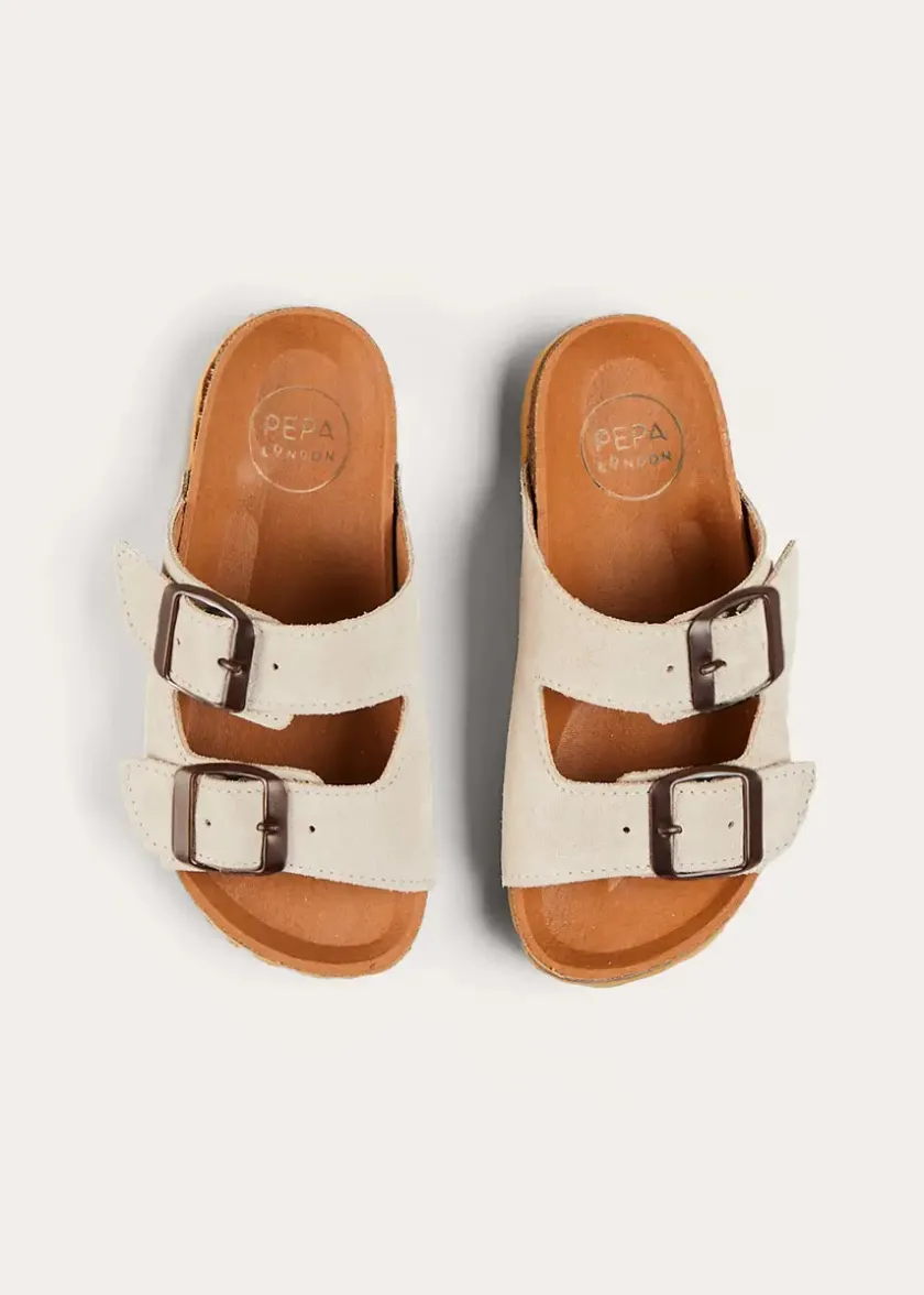 Sandals | Sandals | Pepa London Suede Buckle Detail Sandals in Beige (28-35EU)