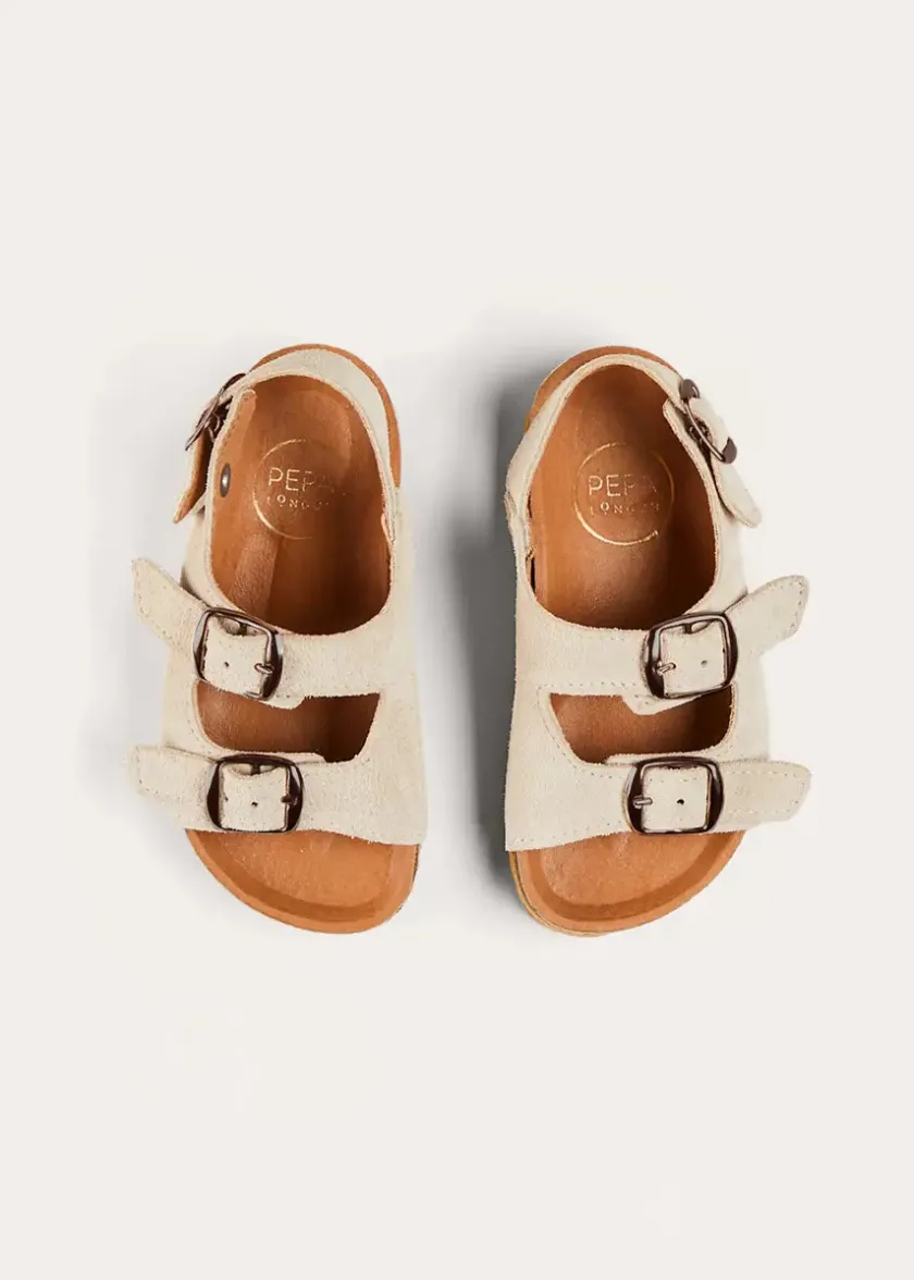 Sandals | Sandals | Pepa London Suede Buckle Detail Strappy Sandals in Beige (21-27EU)