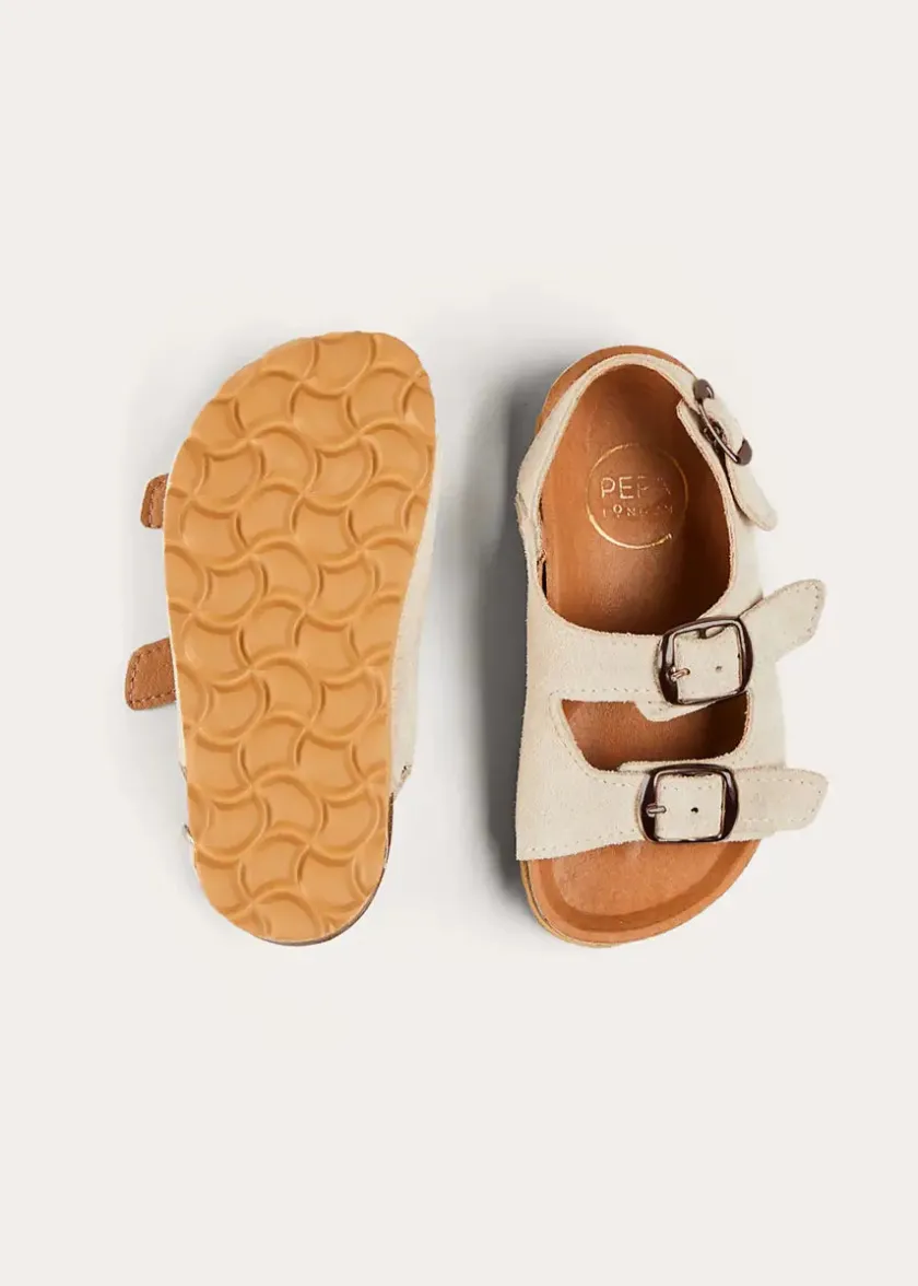 Sandals | Sandals | Pepa London Suede Buckle Detail Strappy Sandals in Beige (21-27EU)