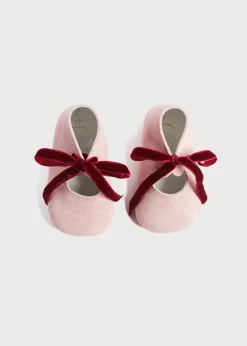 Pram Shoes | Pram Shoes | Pepa London Suede Pink Baby Pram Shoes with Velvet Ribbon (17-20EU)