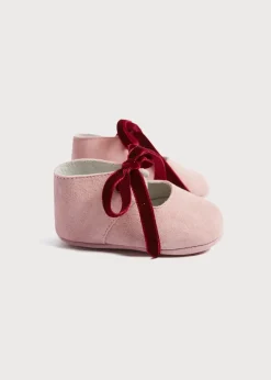 Pram Shoes | Pram Shoes | Pepa London Suede Pink Baby Pram Shoes with Velvet Ribbon (17-20EU)