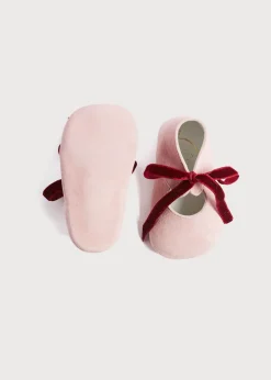 Pram Shoes | Pram Shoes | Pepa London Suede Pink Baby Pram Shoes with Velvet Ribbon (17-20EU)