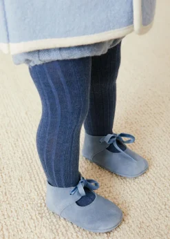 Pram Shoes | Pram Shoes | Pepa London Suede Velvet Ribbon Pram Shoes in Blue (17-21 EU)