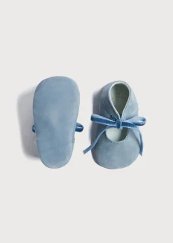 Pram Shoes | Pram Shoes | Pepa London Suede Velvet Ribbon Pram Shoes in Blue (17-21 EU)