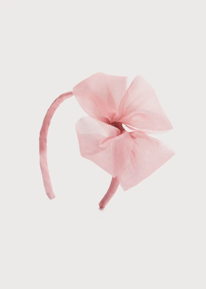 Hair Accessories | Pepa London Traditional Big Bow Tulle Hairband in Dusty Pink