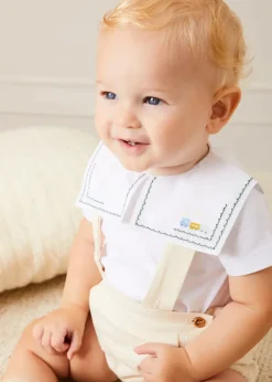Tops & Bodysuits | Bodysuits & Baby Grows | Pepa London Train Embroidery Statement Collar Short Sleeve Bodysuit in Green (3mths-2yrs)