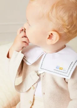 Lookbooks | Pepa London Train Embroidery Statement Collar Short Sleeve Bodysuit in Green (3mths-2yrs) | Plain Bloomers With Braces in White (6mths-2yrs) | Plain Cardigan in Cream (6mths-10yrs) | Suede T-Bar Pram Shoes in Beige (17-20EU) | Ribbed Short Socks in Beige (0mths-10yrs) | Big Brother Beach Mouse Toy | Waterford Striped Dummy Clip in Beige