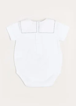 Tops & Bodysuits | Bodysuits & Baby Grows | Pepa London Train Embroidery Statement Collar Short Sleeve Bodysuit in Green (3mths-2yrs)