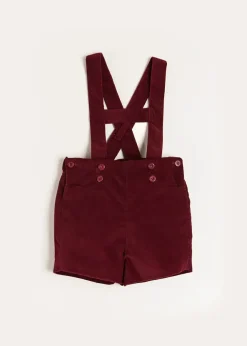 Shorts & Trousers | Dungarees & Rompers | Pepa London Velvet Button Detail Shorts with Braces in Burgundy (18mths-4yrs)