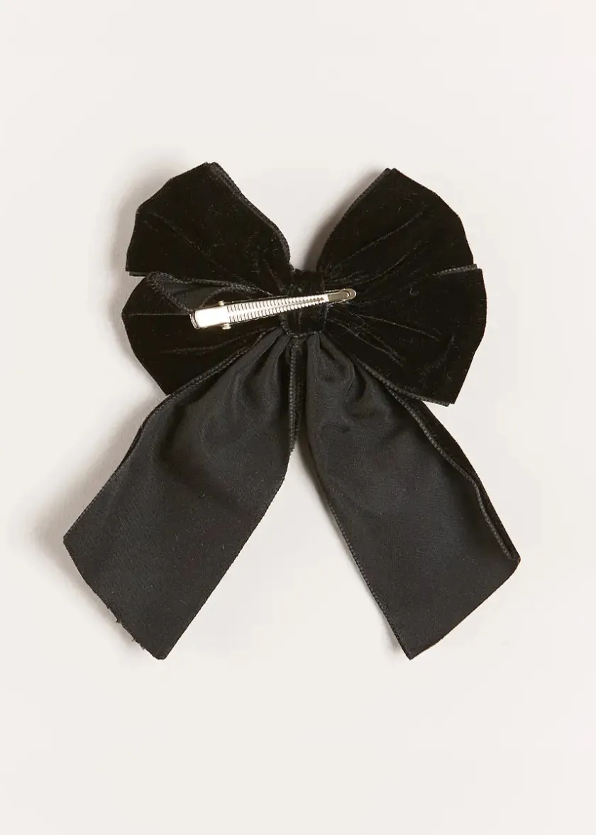 Hair Accessories | Hair Accessories | Pepa London Velvet Long Bow Clip in Black