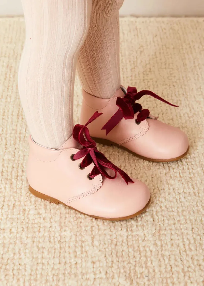Bonnets & Booties | Booties | Pepa London Velvet Ribbon Baby Booties in Pink (20-26EU)