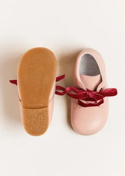Bonnets & Booties | Booties | Pepa London Velvet Ribbon Baby Booties in Pink (20-26EU)