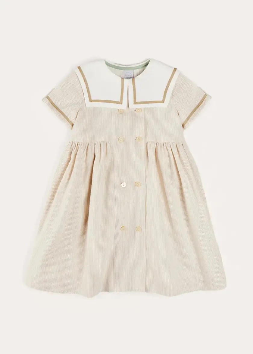 Dresses | Dresses | Pepa London Waterford Striped Mariner Collar Double Breasted Short Sleeve Dress in Beige (12mths-10yrs)