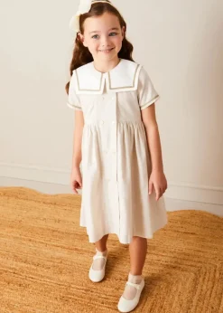 Dresses | Dresses | Pepa London Waterford Striped Mariner Collar Double Breasted Short Sleeve Dress in Beige (12mths-10yrs)