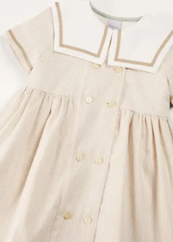 Dresses | Dresses | Pepa London Waterford Striped Mariner Collar Double Breasted Short Sleeve Dress in Beige (12mths-10yrs)