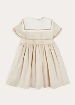 Dresses | Dresses | Pepa London Waterford Striped Mariner Collar Double Breasted Short Sleeve Dress in Beige (12mths-10yrs)