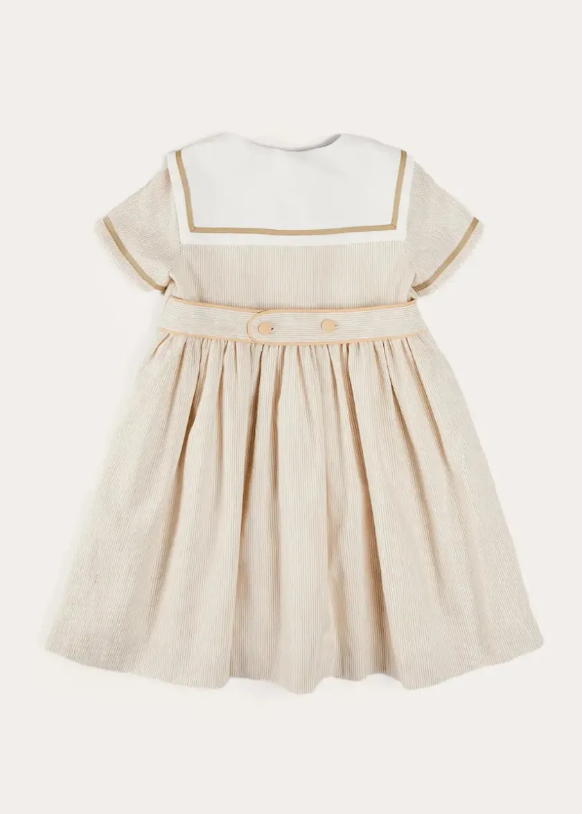 Dresses | Dresses | Pepa London Waterford Striped Mariner Collar Double Breasted Short Sleeve Dress in Beige (12mths-10yrs)