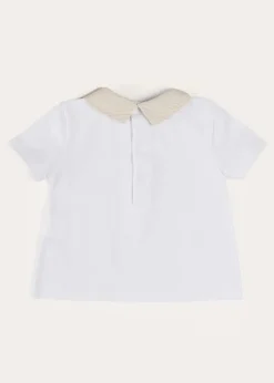 Tops & Bodysuits | Pepa London Waterford Striped Polo Collar Short Sleeve Top in Beige (12mths-4yrs)