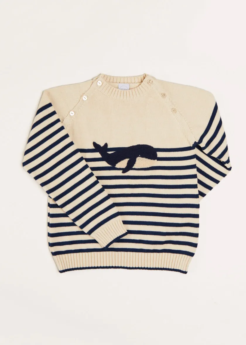 Knitwear & Cardigans | Knitwear & Cardigans | Pepa London Whale Intarsia Striped Jumper in Blue (6mths-10yrs)