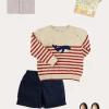 Lookbooks | Pepa London Whale Intarsia Striped Jumper in Red (6mths-6yrs) | Beaufort Striped Mao Collar Long Sleeve Shirt in Blue (18mths-10yrs) | Classic Turn-up Hem Cotton Shorts in Navy (12mths-4yrs) | Canvas Plimsolls in Navy (20-35EU)