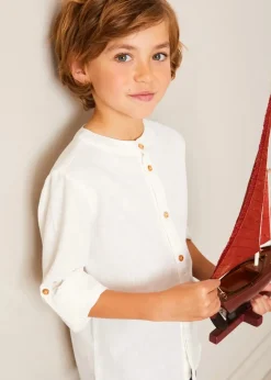 Lookbooks | Pepa London Whale Intarsia Striped Jumper in Red (6mths-6yrs) | Linen Mao Collar Long Sleeve Shirt in White (12mths-10yrs) | Classic Smart Shorts in Navy (4-10yrs) | Leather Boat Shoes in Tan (26-34EU) | Navy Belt