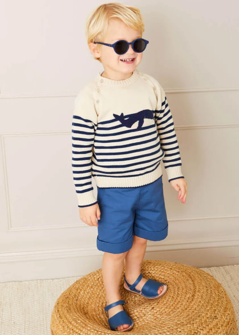 Knitwear & Cardigans | Knitwear & Cardigans | Pepa London Whale Intarsia Striped Jumper in Blue (6mths-10yrs)