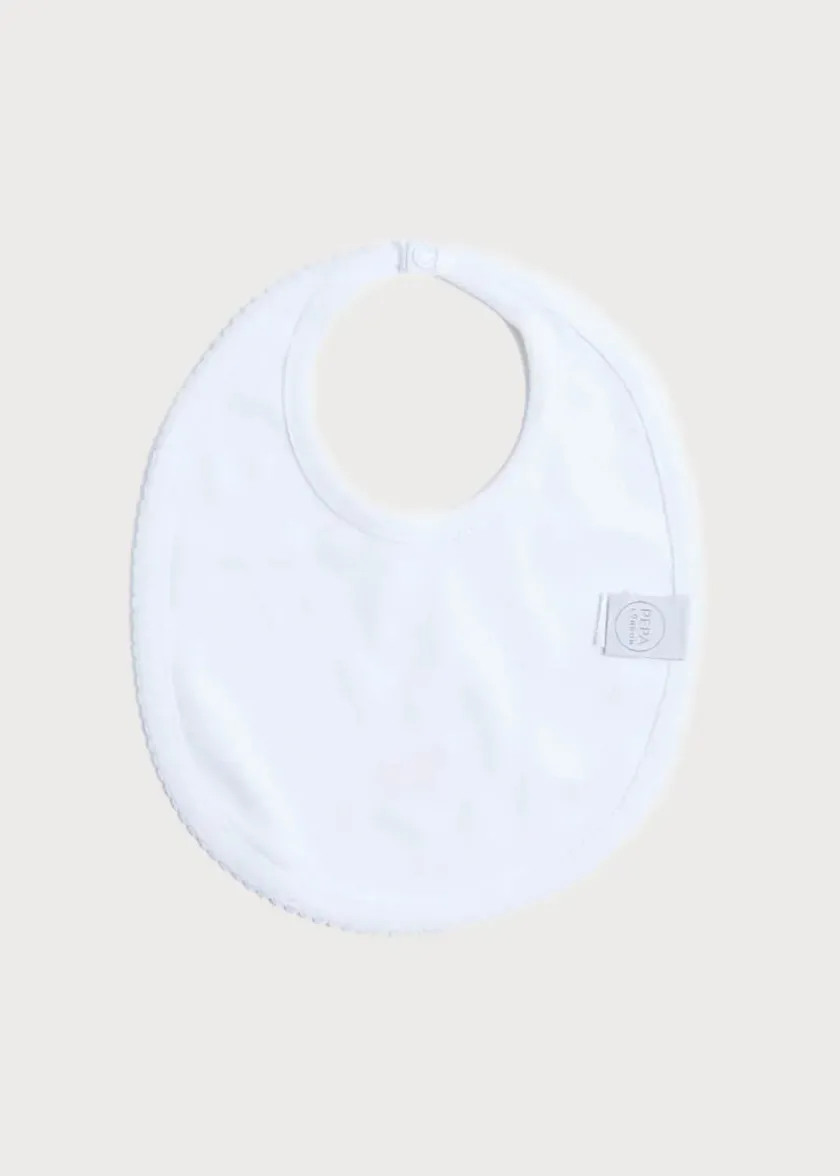 Bibs | Gifting | Pepa London White Bib with Beige Embroidered Rocking Horse