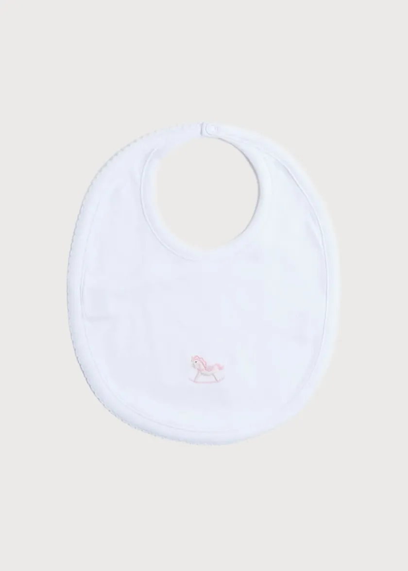 Bibs | Gifting | Pepa London White Bib with Pink Embroidered Rocking Horse