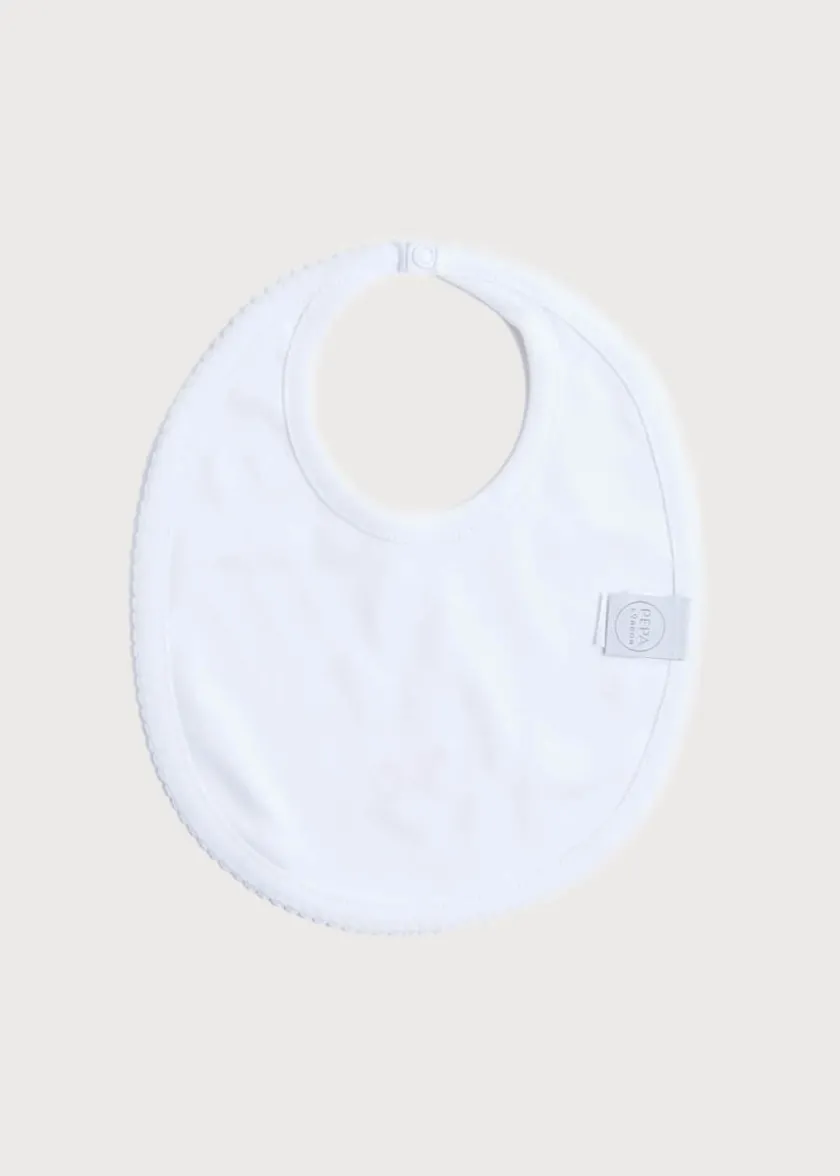 Bibs | Gifting | Pepa London White Bib with Pink Embroidered Rocking Horse